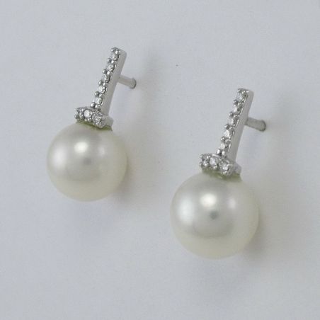 GIANNI CARITA Pearl Earrings 10 mm Diamonds Ct 0.13 G SI 750 White Gold