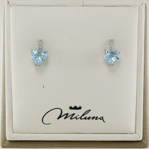MILUNA Earrings, Natural Blue Topazes Ct 1.88 + Diamonds Pt 1.6, 18kt Gold