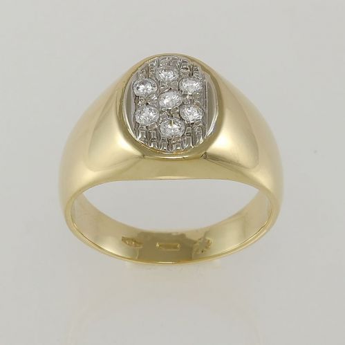 Chevalier-Ring, 18 Kt Gelb- und Weißgold - 7,20 gr mit weißen Zirkonen