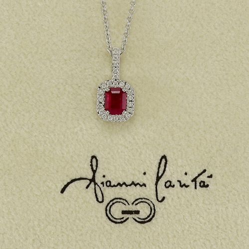 GIANNI CARITÀ necklace, pendant with Ruby and diamonds - 18Kt white gold