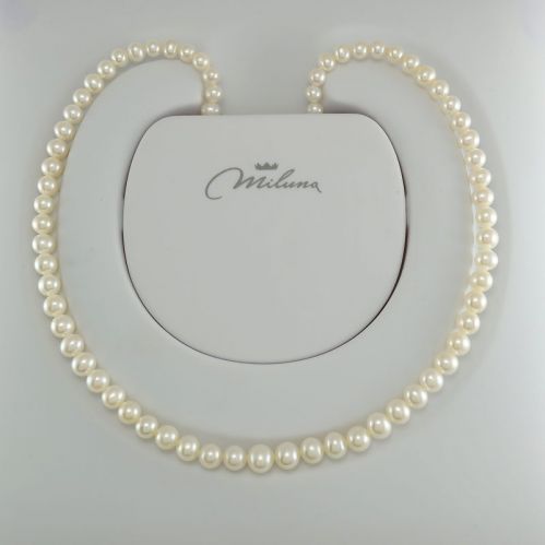 Collana perle MILUNA, Perle vere MR bianche  da mm 4 a7 - Oro bianco 750