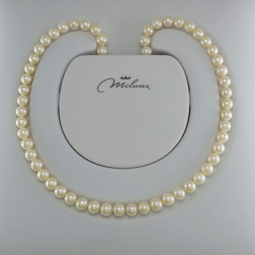 Collana perle MILUNA, Perle vere LR bianche  mm 6,5-7 - Oro bianco 750