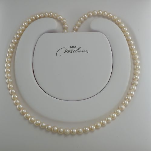 Collana perle MILUNA, Perle vere LR bianche  mm 5-5,5 - Oro bianco 750