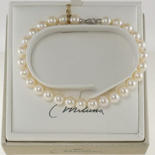 Bracelet MILUNA, perles de culture blanches 6-6,5 mm + Or blanc 18 Kt