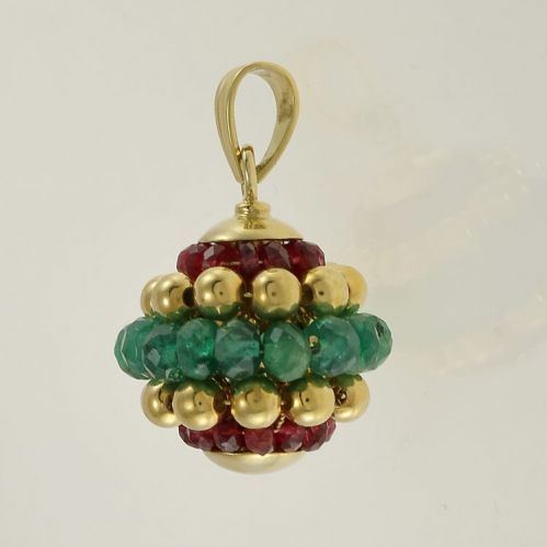 18 Kt Yellow Gold Pendant with Natural Emeralds and Rubies - Italian Craftsmanship