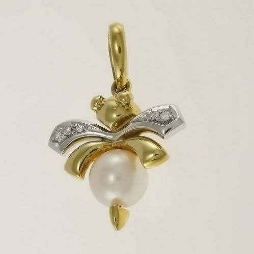 Colgante DAMIANI en Oro Amarillo y Blanco 18 Kt con Diamantes y Perla Akoia mm 8