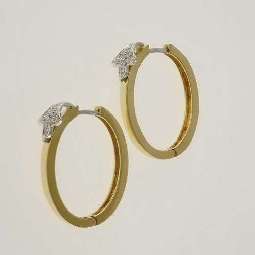 Pendientes Ovalados en Oro Amarillo y Blanco 18 Kt con Diamantes Ct 0,20 -G/VS