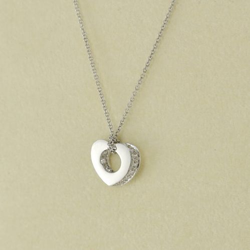 Necklace with heart pendant set with diamonds, 18Kt White Gold