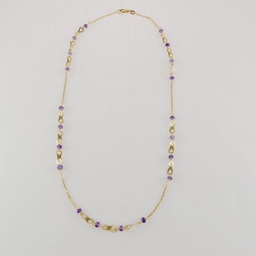 Necklace with inserted amethyst spheres - faceted cut - 18Kt Yellow Gold