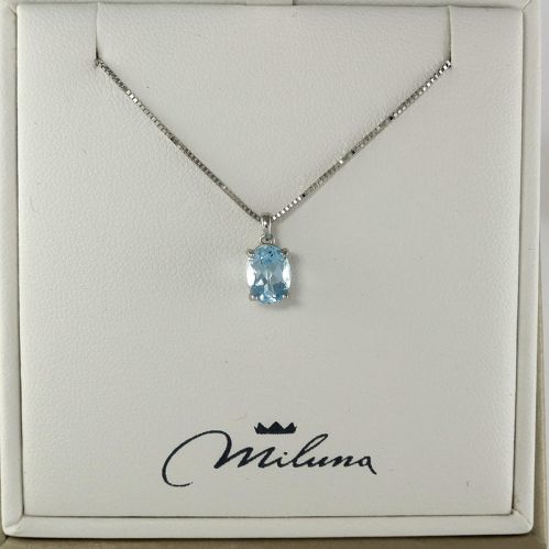 MILUNA necklace, natural blue topaz Ct 1.49 oval cut, 375 white gold