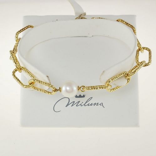 MILUNA bracelet, with central pearl, 925 silver rhodium-plated yellow gold