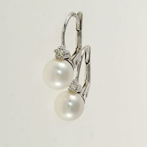 Boucles d'oreilles NIMEI-MILUNA, or blanc 18 Kt avec 7-7,5 perles et diamants